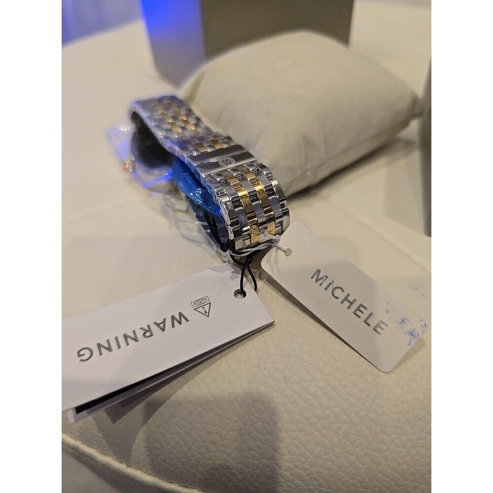 NEW MICHELE RELEVE MOP DIAMOND DIAL GOLD TWO TONE WATCH MWW19B000004 NEW In BOX - Picture 4 of 11